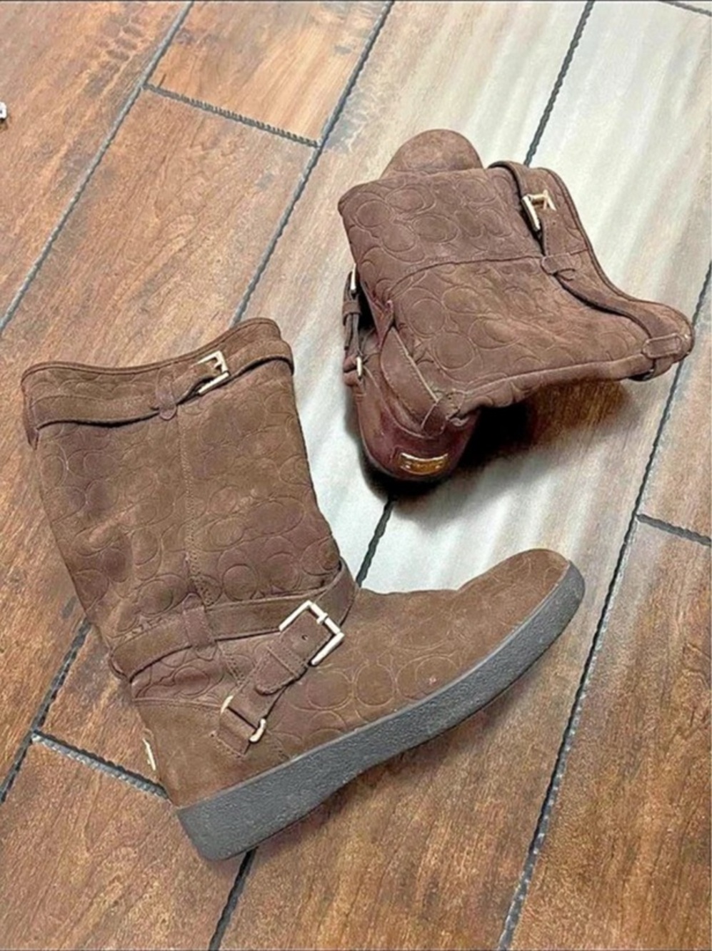Coach Brown Buckle Ankle Boots